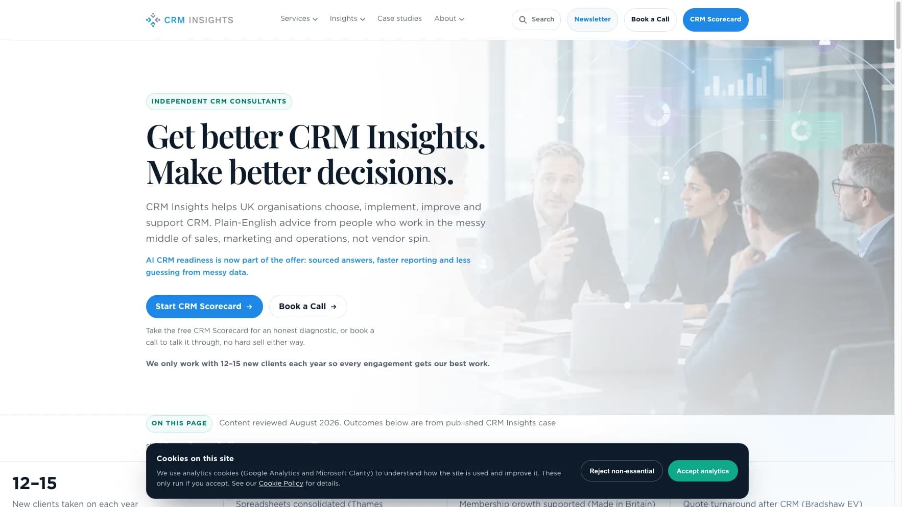 CRM Insights homepage in a desktop browser view