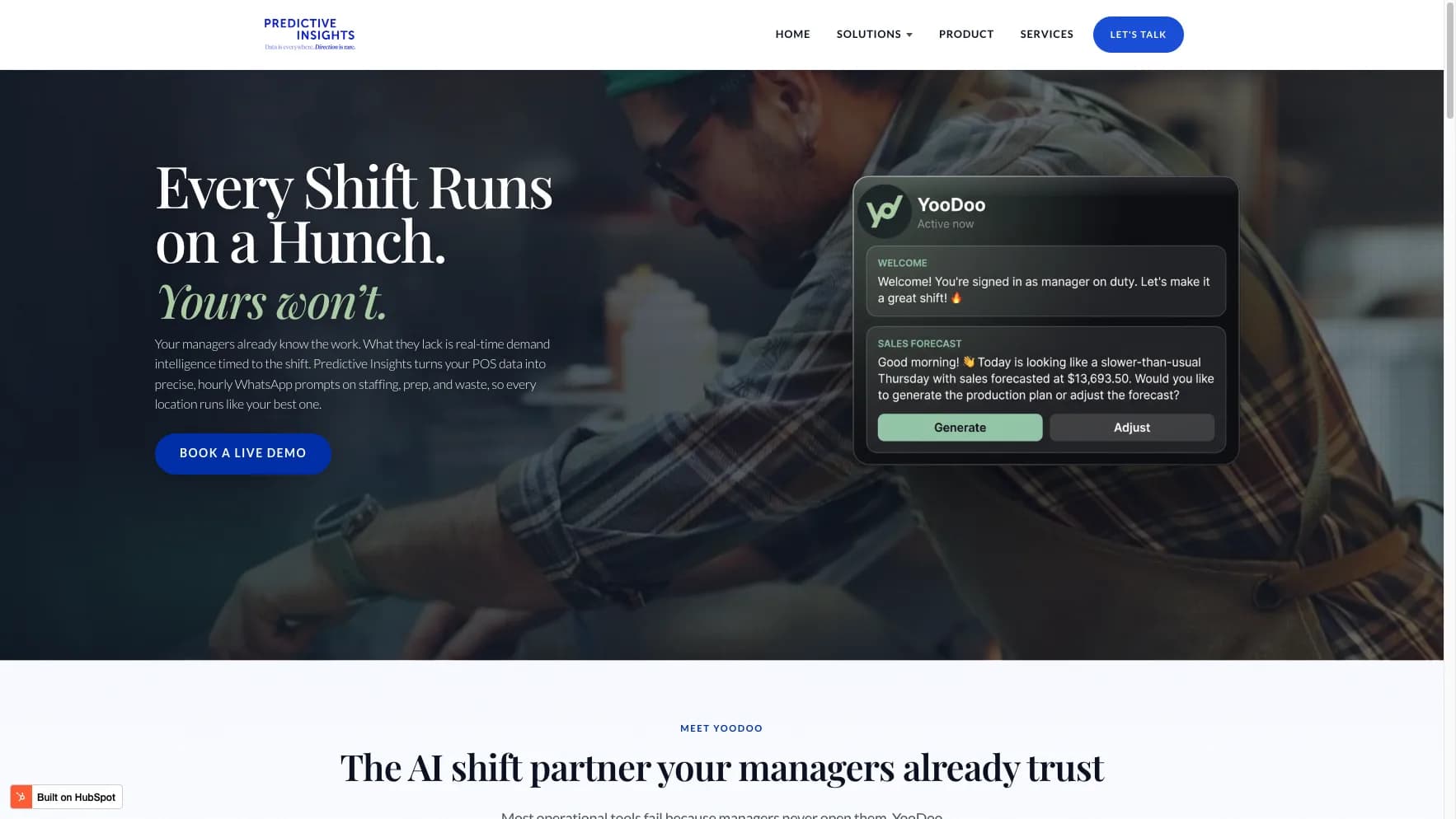 Predictive Insights homepage showing the site visual system