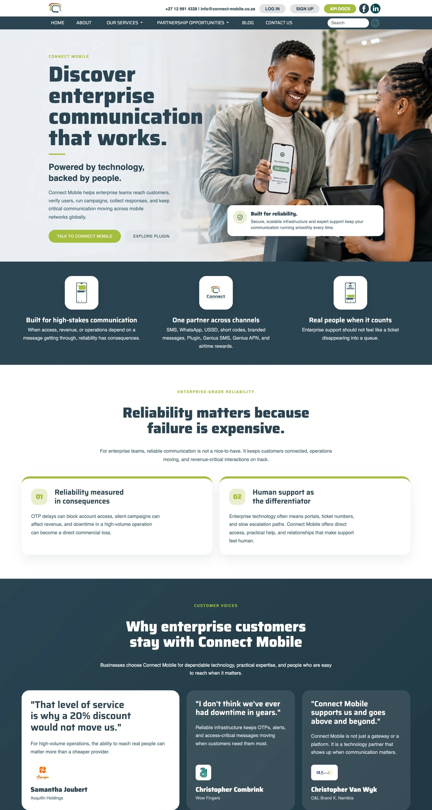 Connect Mobile homepage with the headline Discover enterprise communication that works.