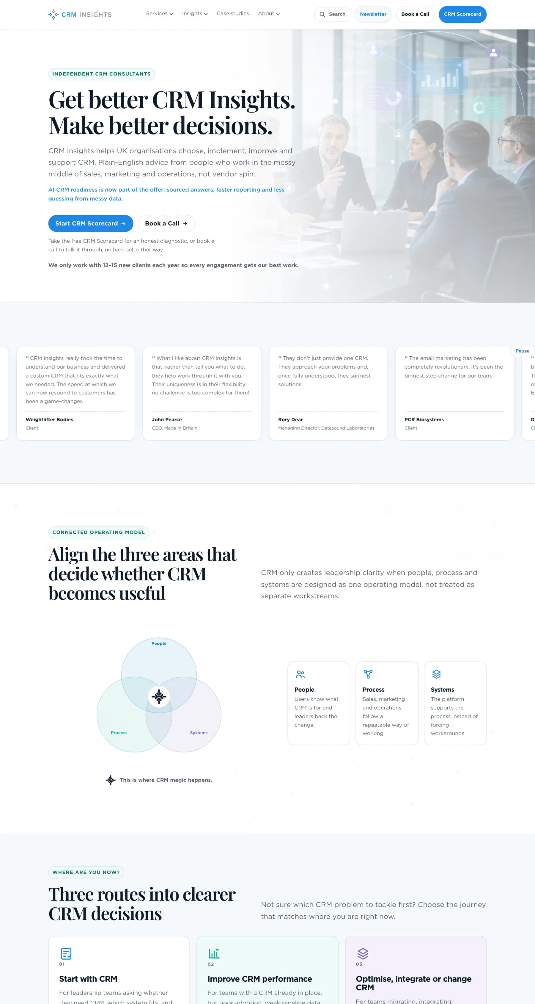 CRM Insights homepage with the headline Get better CRM Insights. Make better decisions.