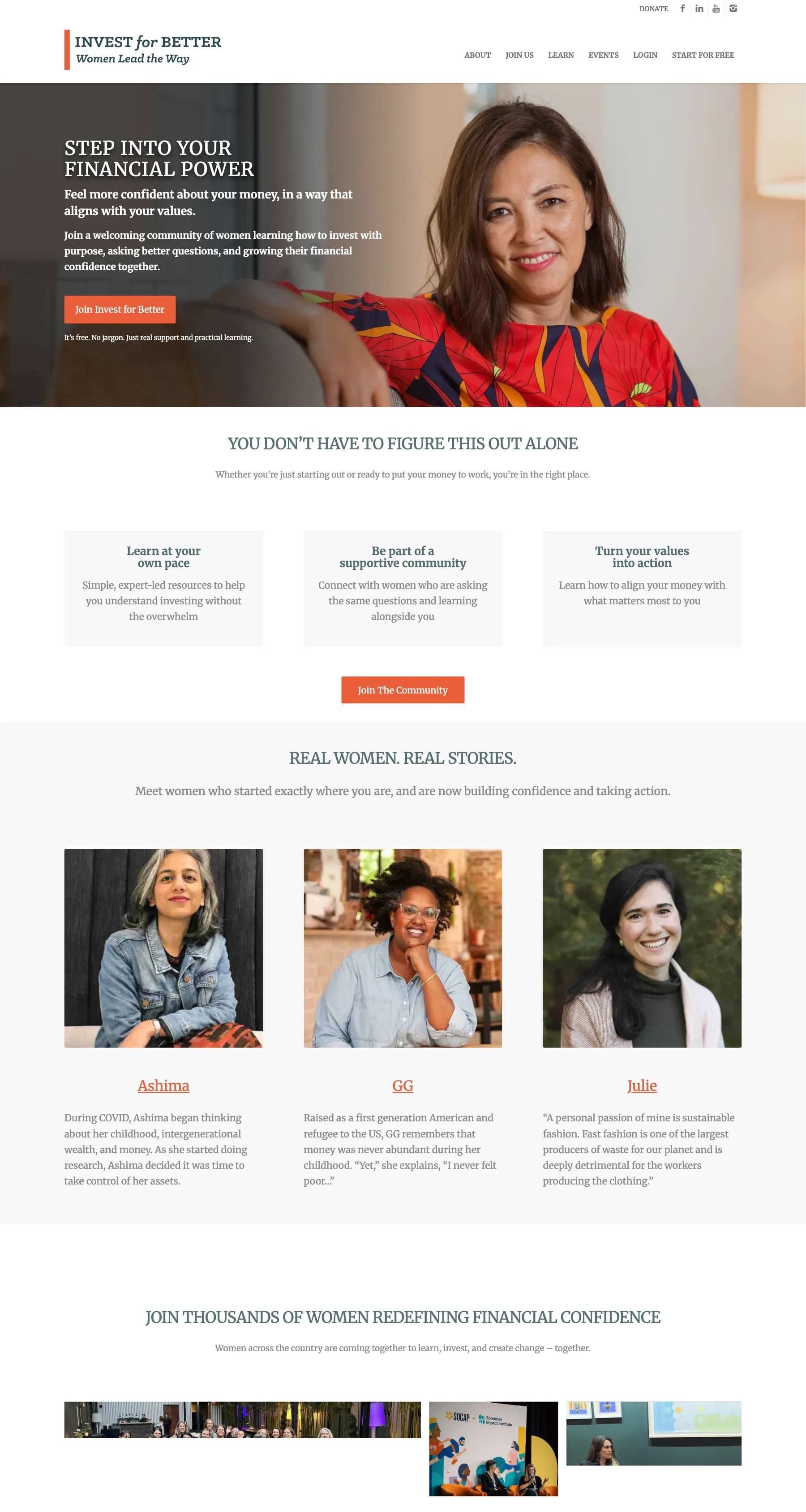 Invest for Better homepage with the headline Step into your financial power