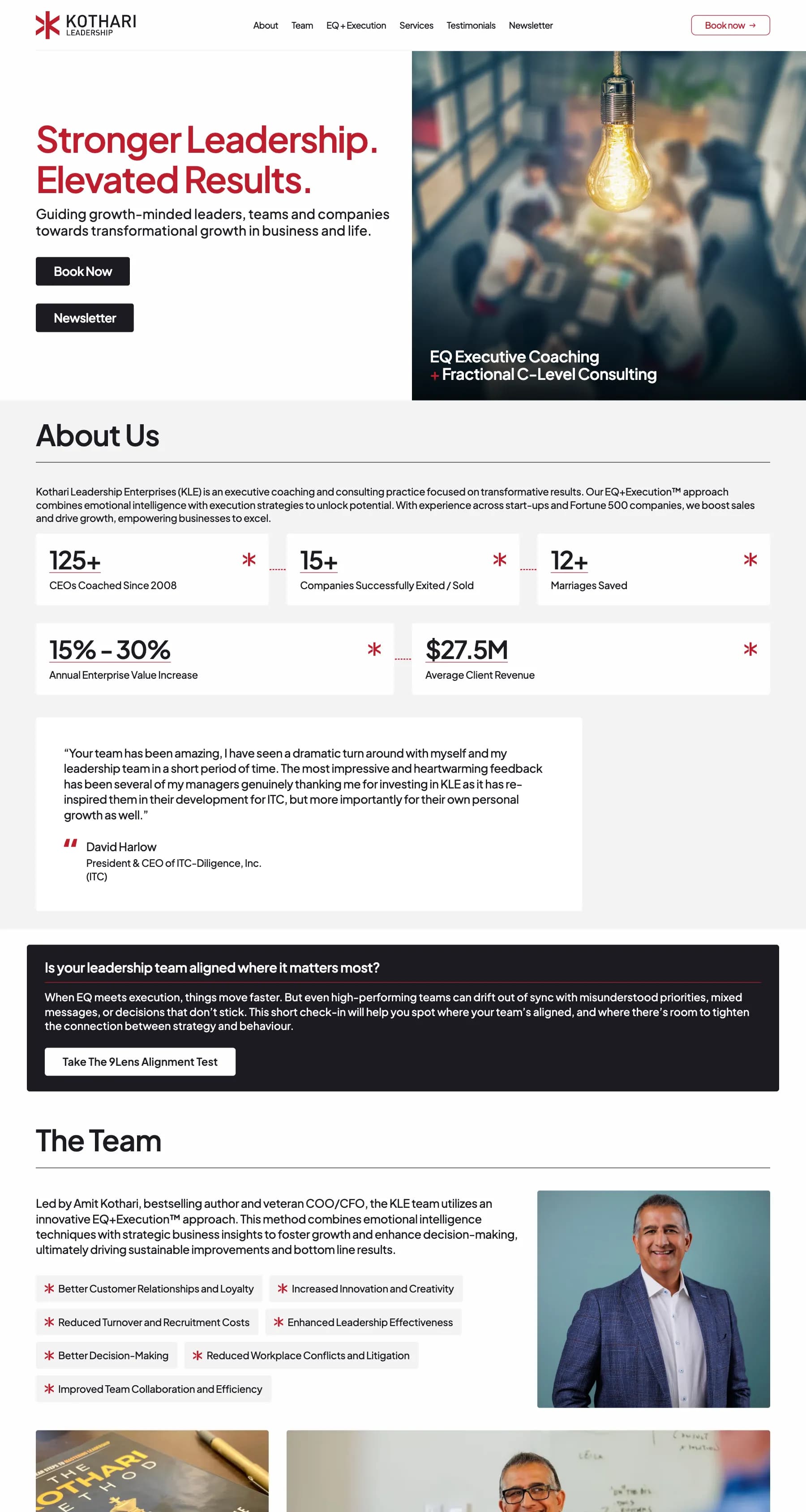 Kothari Leadership homepage with the headline Stronger leadership. Elevated results.